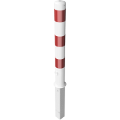 Barrier posts | Steel tube  102 x 2,9 mm | removable, with triangular locking mechanism | hot-dip galvanized and white coatedwith three red reflecting stripes | with 1 eyelet